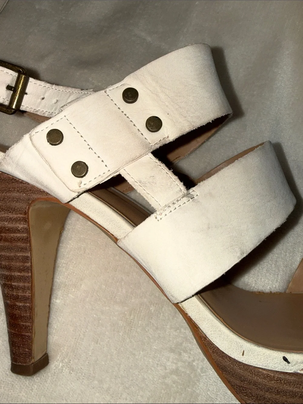 Franco Sarto White Natural Leather Strappy High-Heel Sandals, Size 9